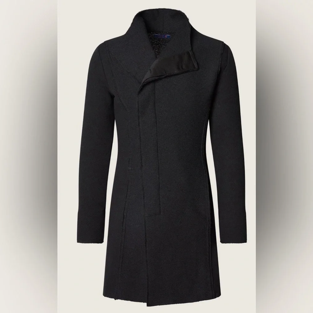 Ron Tomson Black Asymmetrical Draped Cardigan Jacket Raw Edge